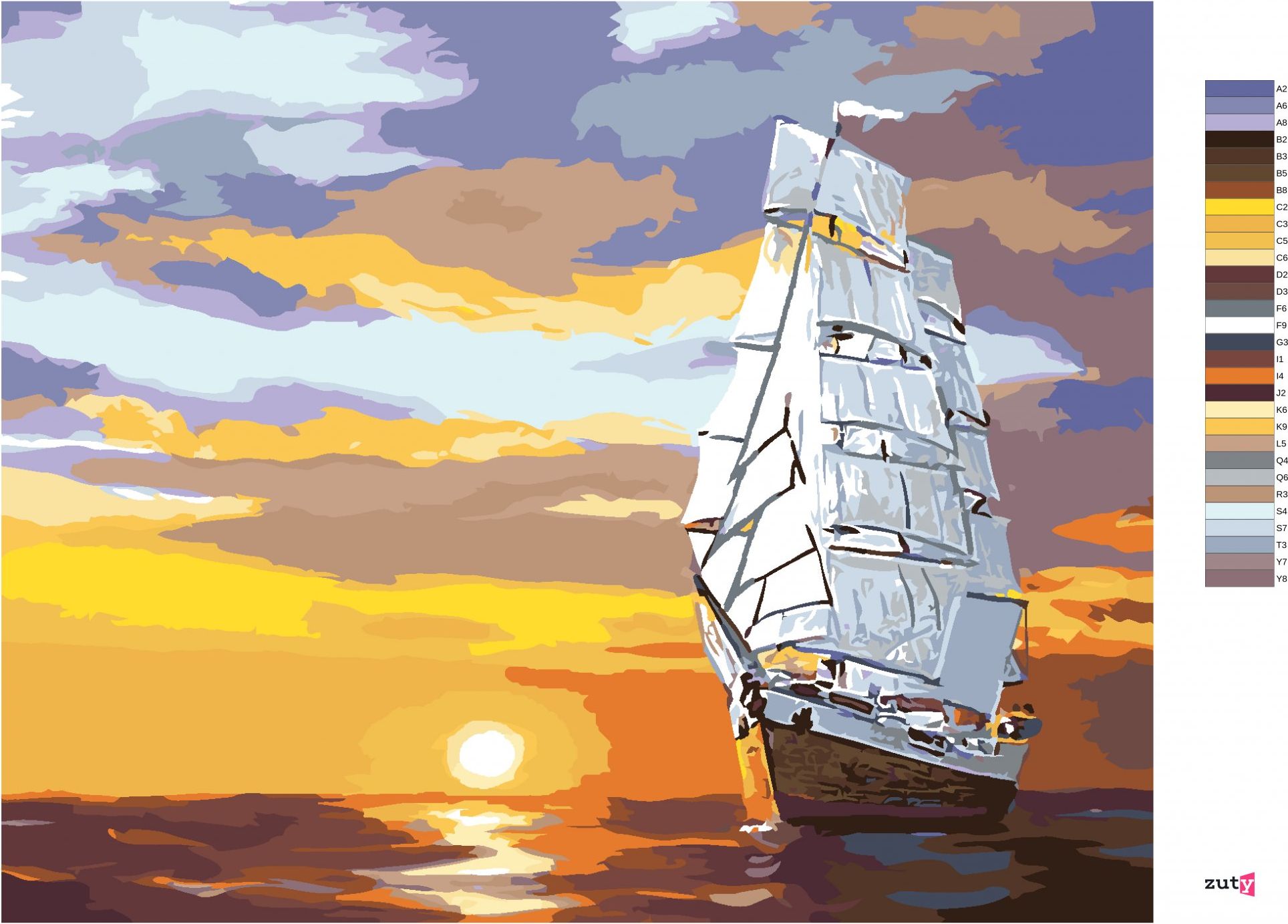 zuty Malování podle čísel - ZÁPAD SLUNCE A PLACHETNICE NA MOŘI (D. RUSTY RUST) - Rozměr: 40x50 cm, Rámování: Varianta: bez rámu a bez vypnutí plátna - obrázek 3