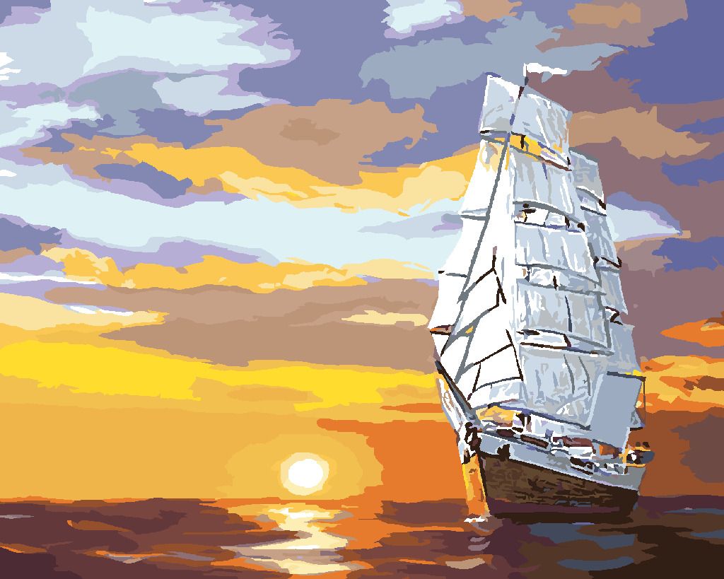 zuty Malování podle čísel - ZÁPAD SLUNCE A PLACHETNICE NA MOŘI (D. RUSTY RUST) - Rozměr: 40x50 cm, Rámování: Varianta: bez rámu a bez vypnutí plátna - obrázek 4