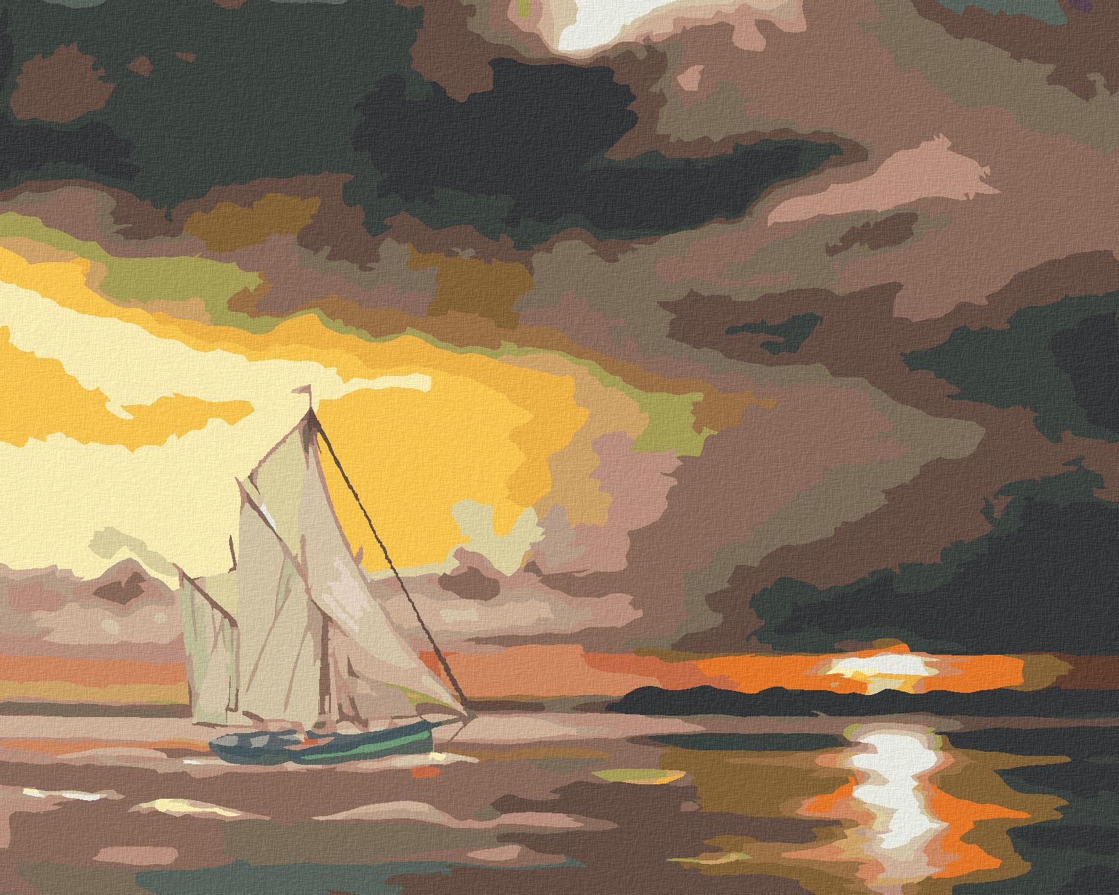 zuty Malování podle čísel - PLACHETNICE A SLUNCE ZA SKALAMI (D. RUSTY RUST) - Rozměr: 40x50 cm, Rámování: Varianta: bez rámu a bez vypnutí plátna - obrázek 1