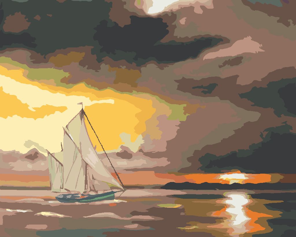 zuty Malování podle čísel - PLACHETNICE A SLUNCE ZA SKALAMI (D. RUSTY RUST) - Rozměr: 40x50 cm, Rámování: Varianta: bez rámu a bez vypnutí plátna - obrázek 4