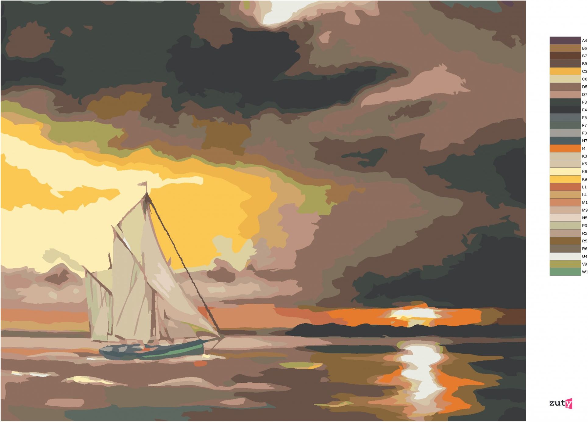 zuty Malování podle čísel - PLACHETNICE A SLUNCE ZA SKALAMI (D. RUSTY RUST) - Rozměr: 40x50 cm, Rámování: Varianta: bez rámu a bez vypnutí plátna - obrázek 8