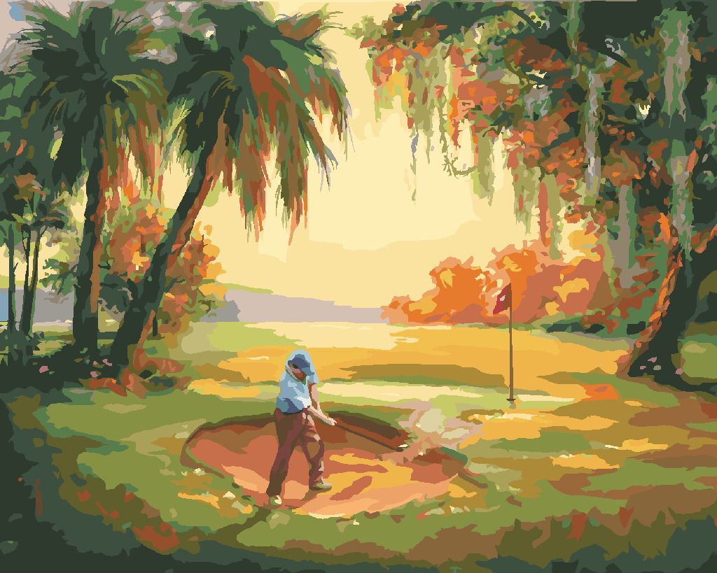 zuty Malování podle čísel - GOLFISTA PATUJÍCÍ Z BUNKERU (D. RUSTY RUST) - Rozměr: 40x50 cm, Rámování: Varianta: vypnuté plátno na rám - obrázek 2