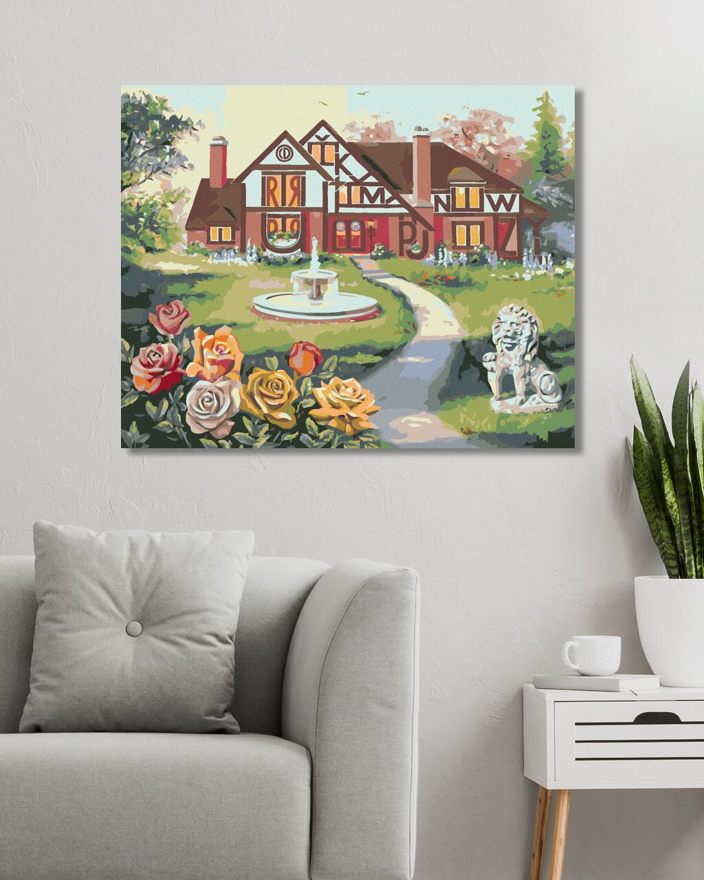 zuty Malování podle čísel - DŮM S PÍSMENY A FONTÁNOU, RŮŽE A SOCHA LVA (D. RUSTY RUST) - Rozměr: 40x50 cm, Rámování: Varianta: vypnuté plátno na rám - obrázek 7