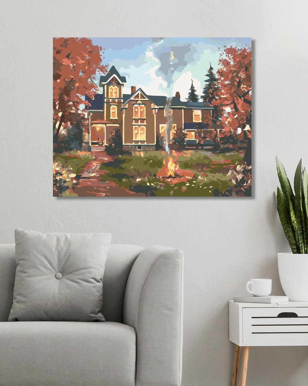 zuty Malování podle čísel - HNĚDÝ DŮM NA PODZIM (D. RUSTY RUST) - Rozměr: 40x50 cm, Rámování: Varianta: vypnuté plátno na rám - obrázek 2