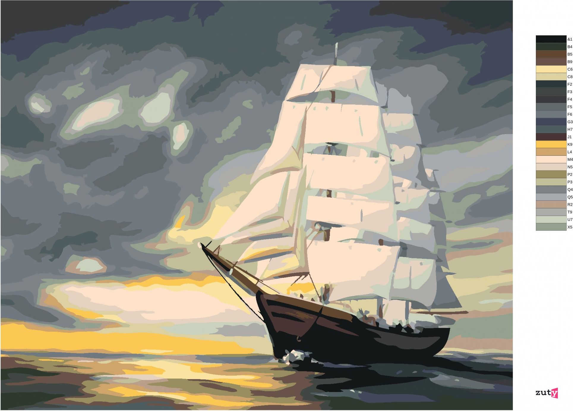 zuty Malování podle čísel - PLUJÍCÍ LOĎ (D. RUSTY RUST) - Rozměr: 40x50 cm, Rámování: Varianta: bez rámu a bez vypnutí plátna - obrázek 6