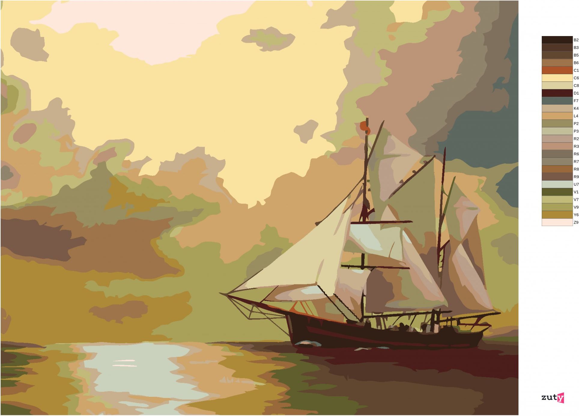 zuty Malování podle čísel - PLACHETNICE A SLUNCE (D. RUSTY RUST) - Rozměr: 40x50 cm, Rámování: Varianta: bez rámu a bez vypnutí plátna - obrázek 6