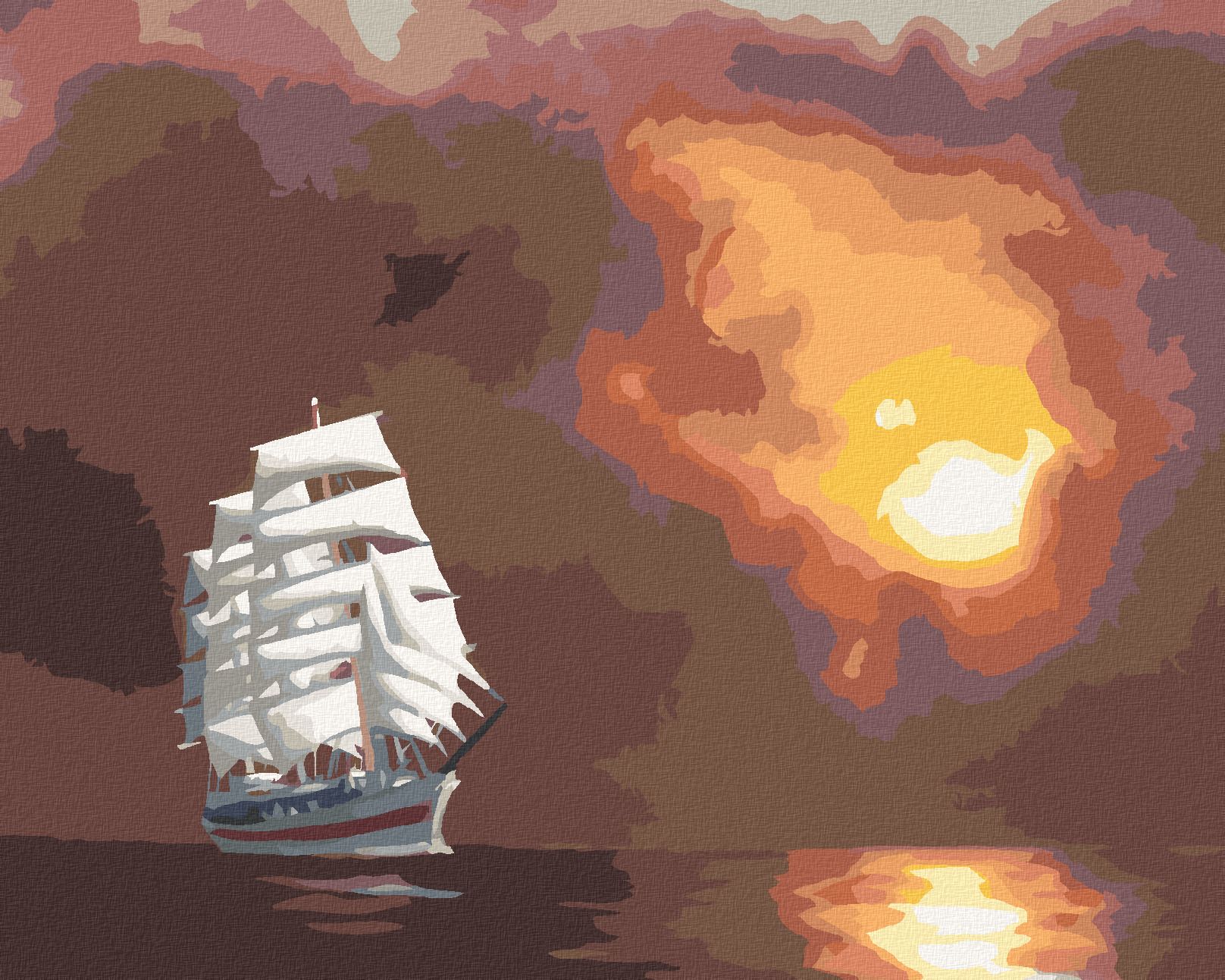 zuty Malování podle čísel - BÍLÁ PLACHETNICE A SLUNCE ZA MRAKY (D. RUSTY RUST) - Rozměr: 40x50 cm, Rámování: Varianta: bez rámu a bez vypnutí plátna - obrázek 1