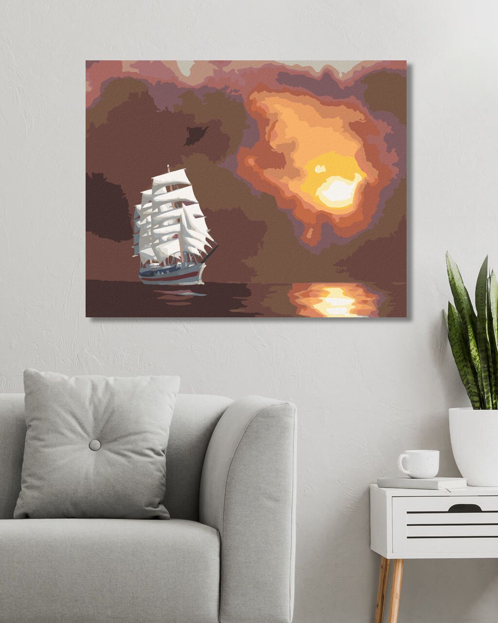 zuty Malování podle čísel - BÍLÁ PLACHETNICE A SLUNCE ZA MRAKY (D. RUSTY RUST) - Rozměr: 40x50 cm, Rámování: Varianta: bez rámu a bez vypnutí plátna - obrázek 5