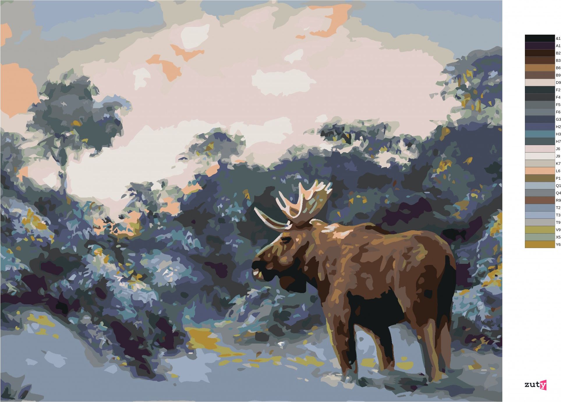 zuty Malování podle čísel - LOS V ZIMĚ 3 (D. RUSTY RUST) - Rozměr: 40x50 cm, Rámování: Varianta: bez rámu a bez vypnutí plátna - obrázek 4