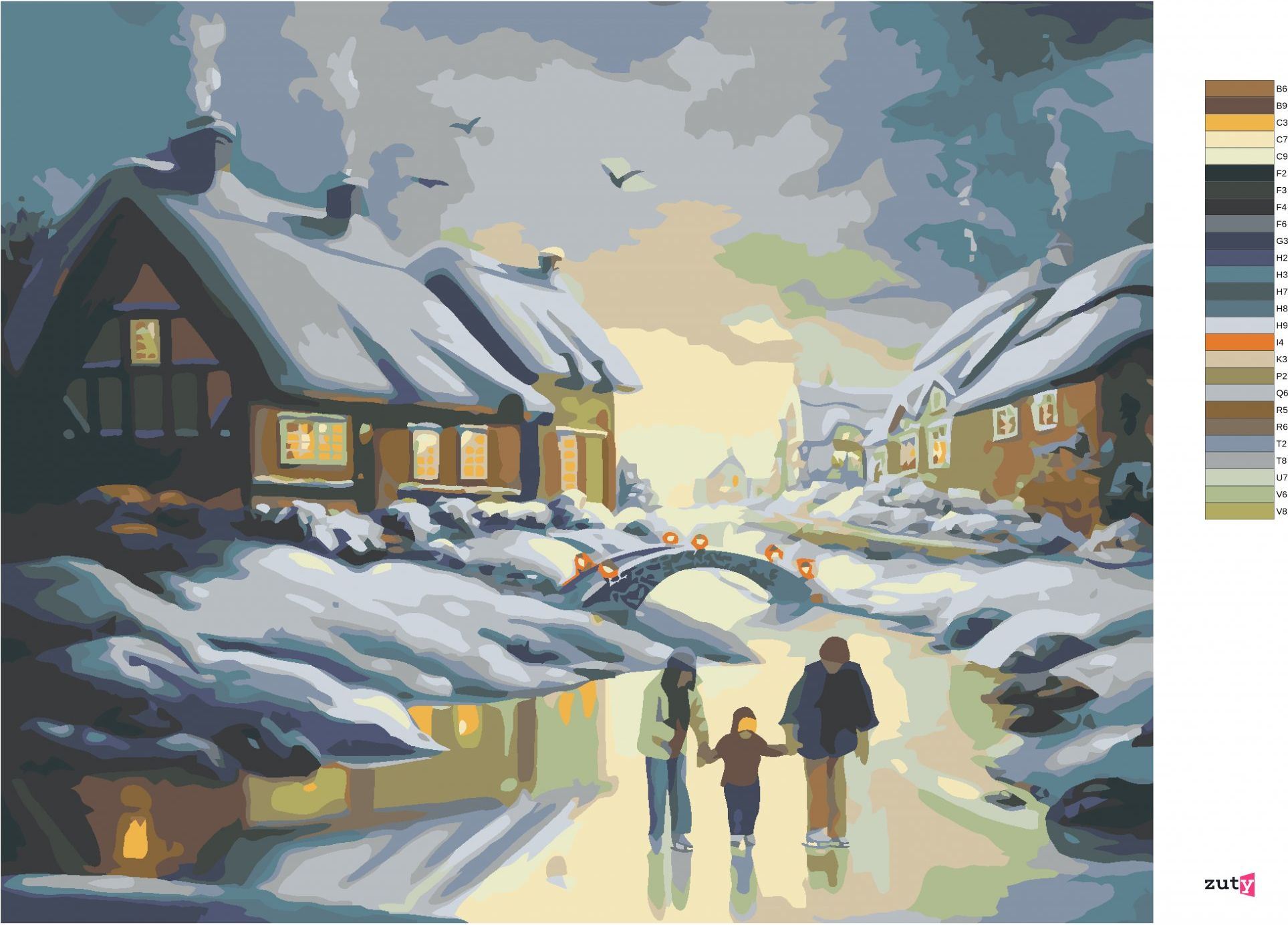 zuty Malování podle čísel - BRUSLAŘI NA LEDĚ A DOMY (D. RUSTY RUST) - Rozměr: 40x50 cm, Rámování: Varianta: bez rámu a bez vypnutí plátna - obrázek 10