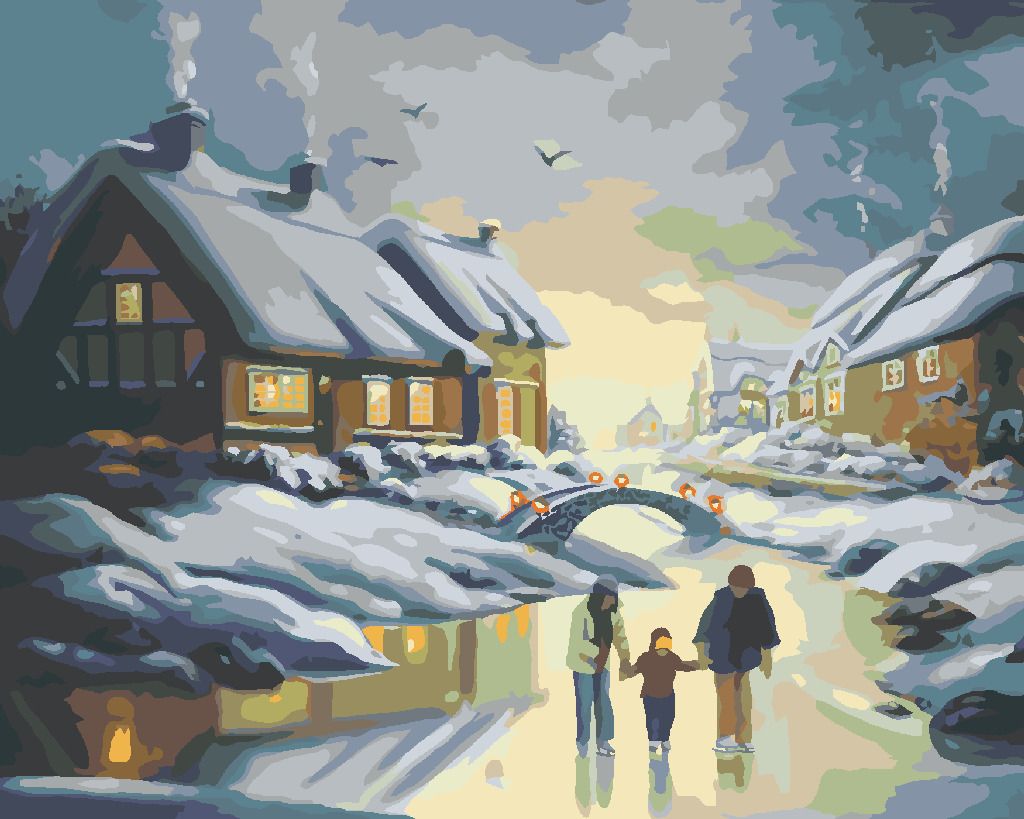 zuty Malování podle čísel - BRUSLAŘI NA LEDĚ A DOMY (D. RUSTY RUST) - Rozměr: 40x50 cm, Rámování: Varianta: vypnuté plátno na rám - obrázek 3