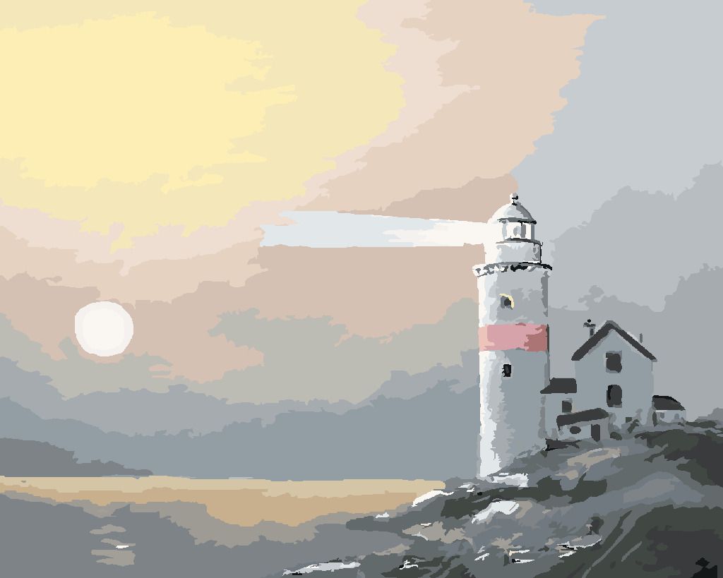 zuty Malování podle čísel - MAJÁK A SLUNCE V MLZE (D. RUSTY RUST) - Rozměr: 40x50 cm, Rámování: Varianta: vypnuté plátno na rám - obrázek 5