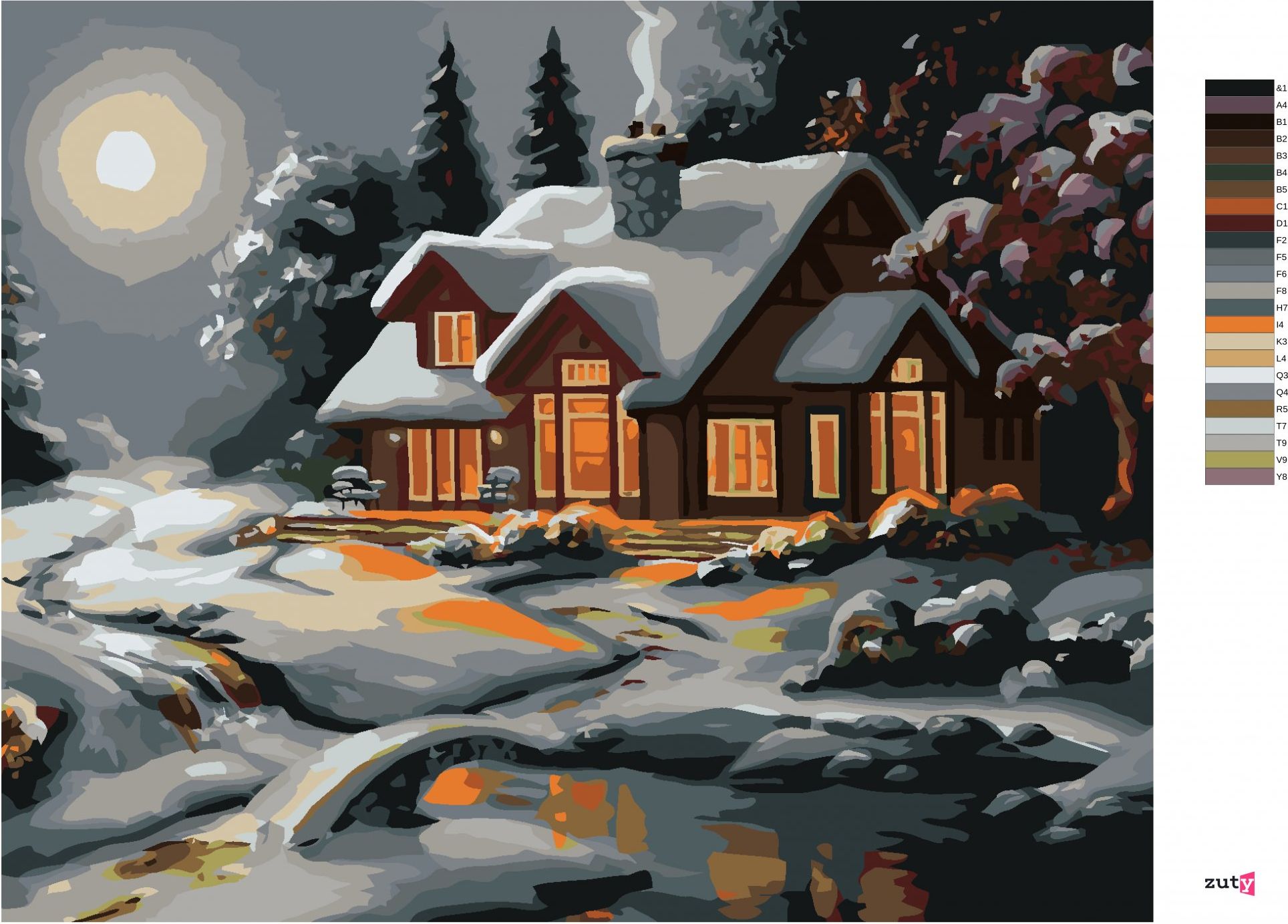 zuty Malování podle čísel - ZASNĚŽENÝ DŮM PO SOUMRAKU (D. RUSTY RUST) - Rozměr: 40x50 cm, Rámování: Varianta: vypnuté plátno na rám - obrázek 3