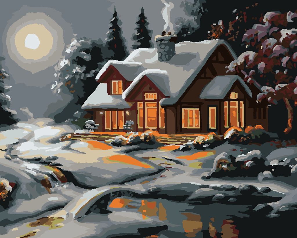 zuty Malování podle čísel - ZASNĚŽENÝ DŮM PO SOUMRAKU (D. RUSTY RUST) - Rozměr: 40x50 cm, Rámování: Varianta: vypnuté plátno na rám - obrázek 8