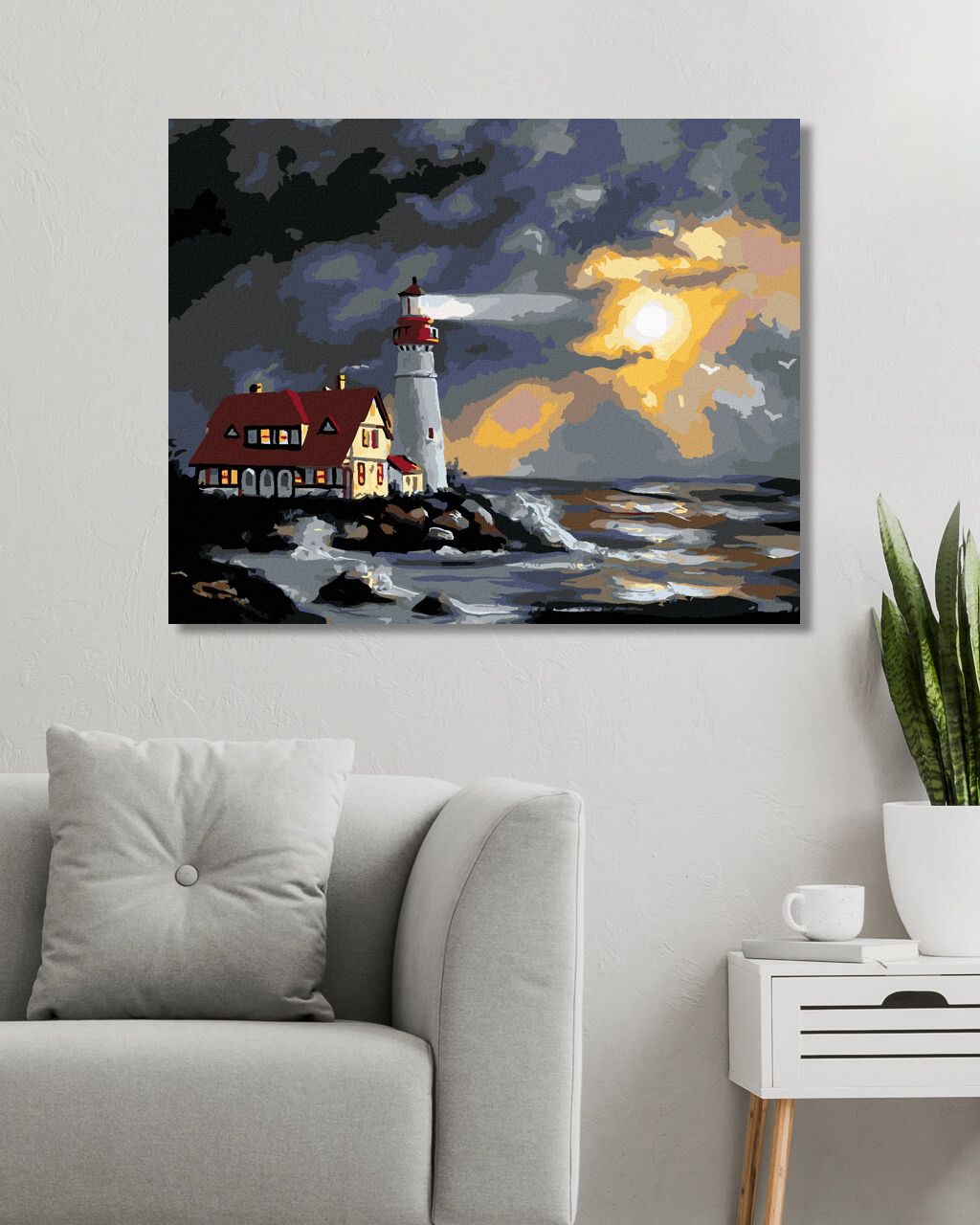 zuty Malování podle čísel - MAJÁK A SLUNCE ZAHALENÉ MRAKY (D. RUSTY RUST) - Rozměr: 40x50 cm, Rámování: Varianta: bez rámu a bez vypnutí plátna - obrázek 2