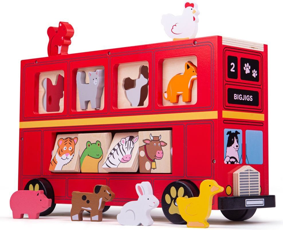 Bigjigs Toys Dřevěný autobus se zvířátky poškozený obal - obrázek 1