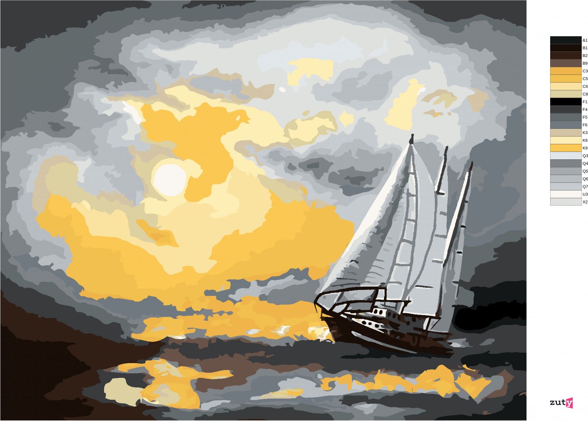 zuty Malování podle čísel - PLACHETNICE PLUJÍCÍ PO MOŘI PO BOUŘCE (D. RUSTY RUST) - Rozměr: 40x50 cm, Rámování: Varianta: bez rámu a bez vypnutí plátna - obrázek 3