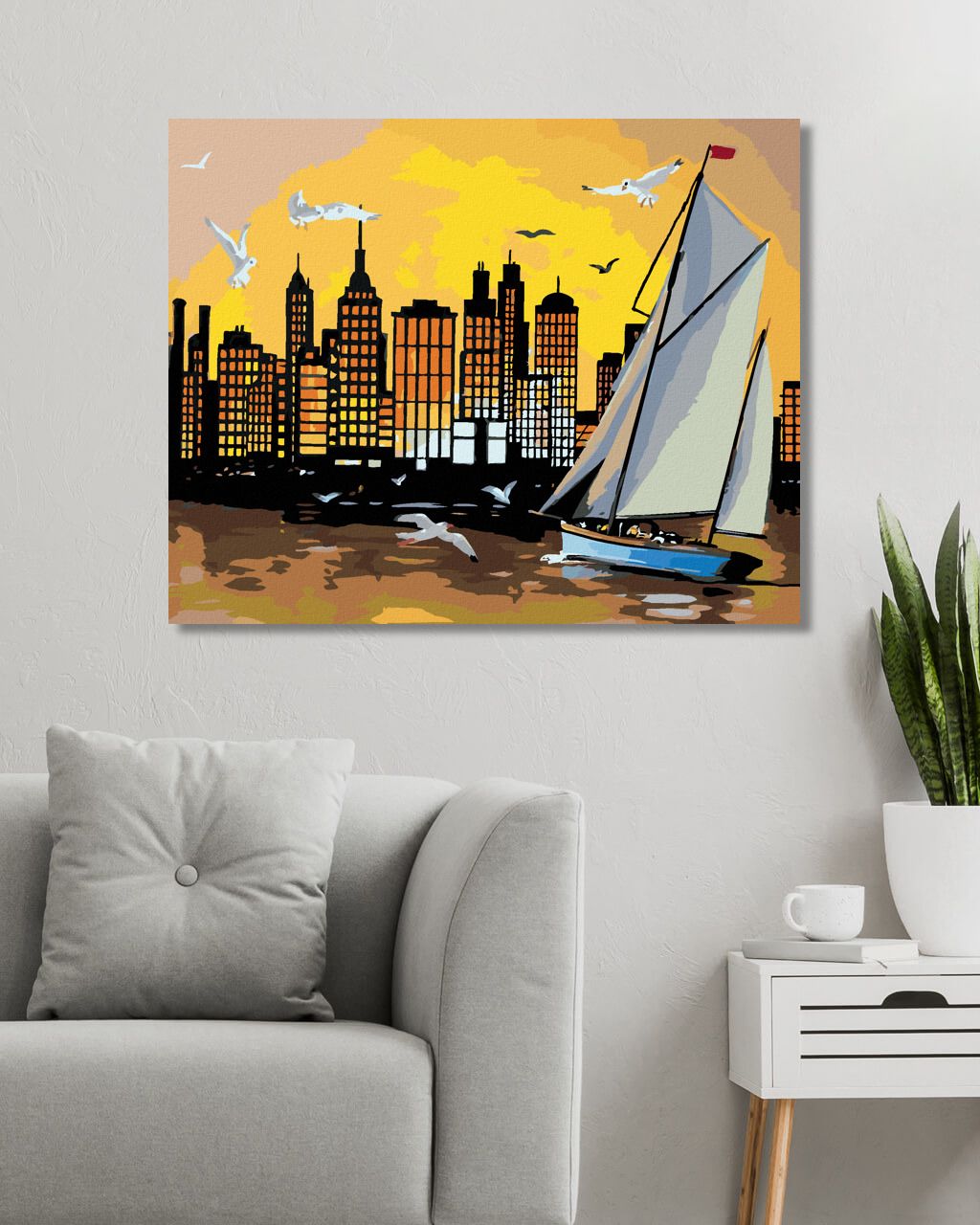 zuty Malování podle čísel - PLACHETNICE, MRAKODRAPY A ZÁPAD SLUNCE (D. RUSTY RUST) - Rozměr: 40x50 cm, Rámování: Varianta: vypnuté plátno na rám - obrázek 6