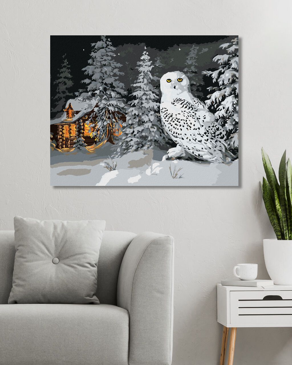 zuty Malování podle čísel - SNĚŽNÁ SOVA V LESE A CHATA V ZIMĚ (D. RUSTY RUST) - Rozměr: 40x50 cm, Rámování: Varianta: vypnuté plátno na rám - obrázek 5