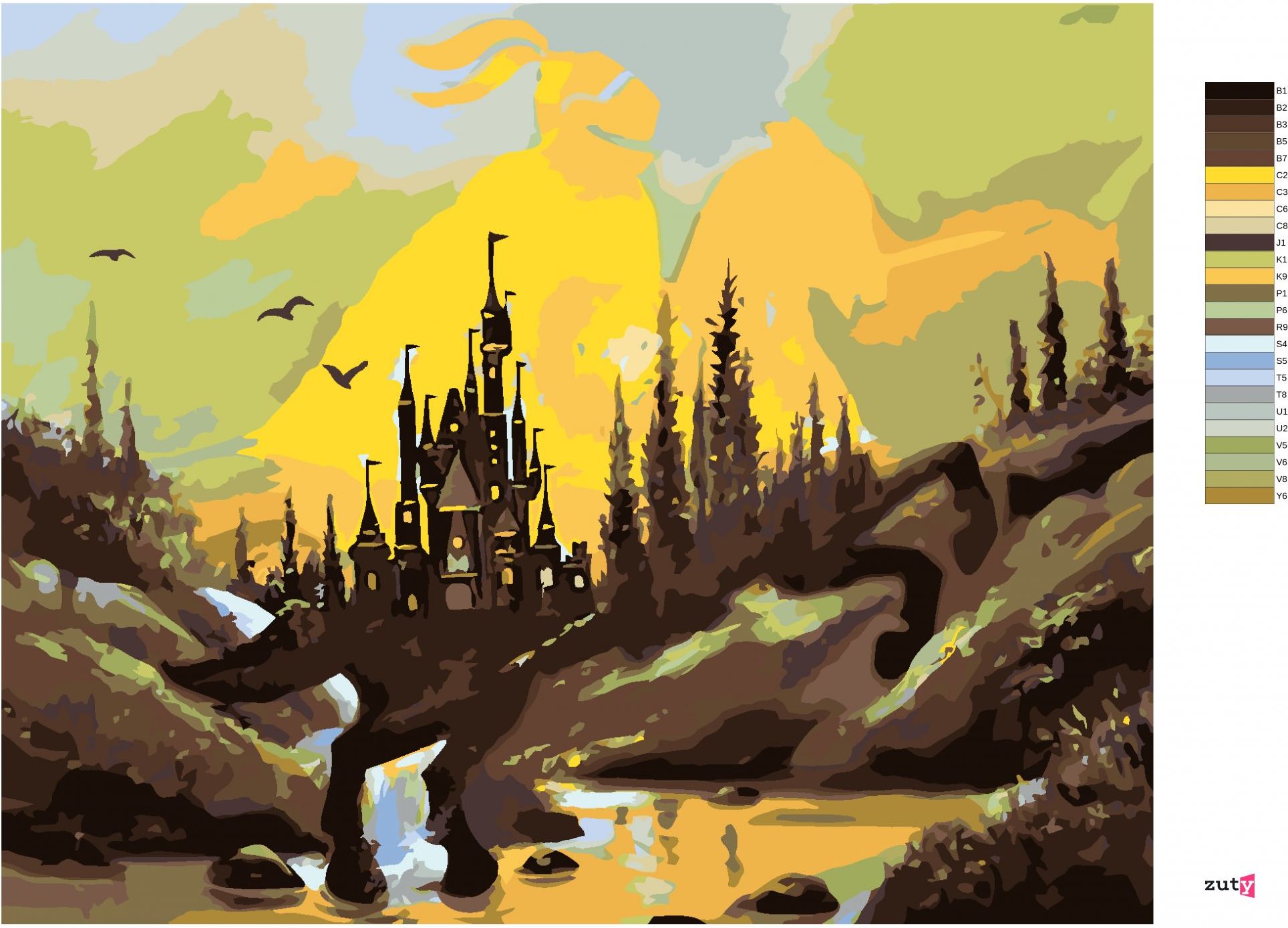 zuty Malování podle čísel - RYTÍŘ NA KONI, HRAD A ZÁPAD SLUNCE (D. RUSTY RUST) - Rozměr: 40x50 cm, Rámování: Varianta: vypnuté plátno na rám - obrázek 8