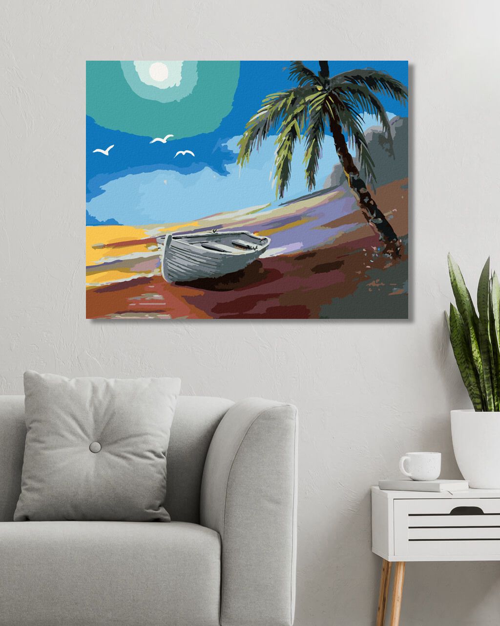 zuty Malování podle čísel - LOĎKA U POBŘEŽÍ A PALMA (D. RUSTY RUST) - Rozměr: 40x50 cm, Rámování: Varianta: bez rámu a bez vypnutí plátna - obrázek 6