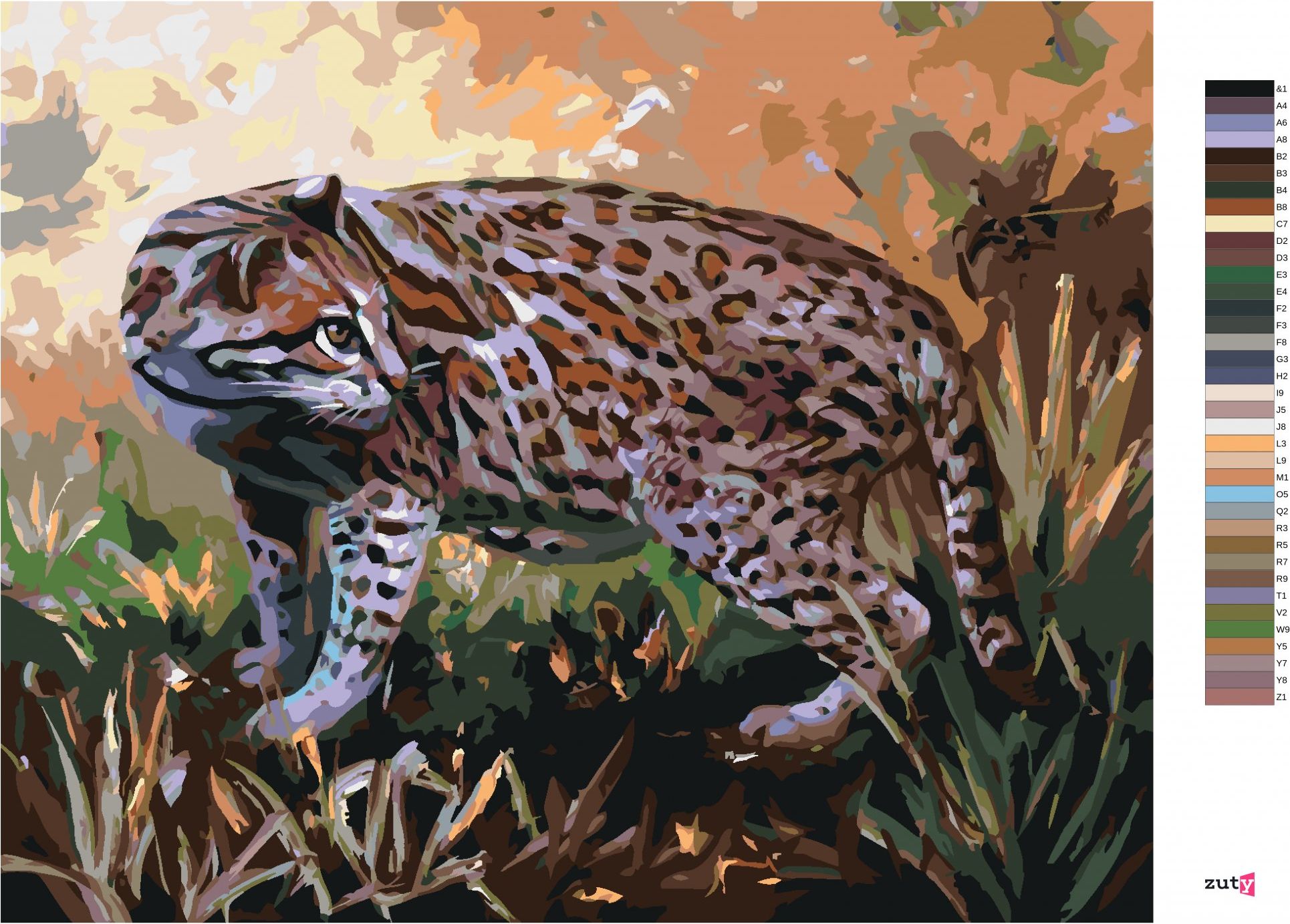 zuty Malování podle čísel - OCELOT V TRÁVĚ (D. RUSTY RUST) - Rozměr: 40x50 cm, Rámování: Varianta: bez rámu a bez vypnutí plátna - obrázek 6