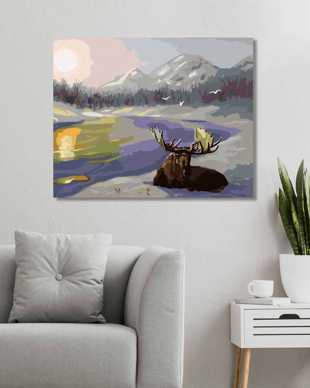 zuty Malování podle čísel - LOS LEŽÍCÍ VE SNĚHU A ŘEKA (D. RUSTY RUST) - Rozměr: 40x50 cm, Rámování: Varianta: bez rámu a bez vypnutí plátna - obrázek 4