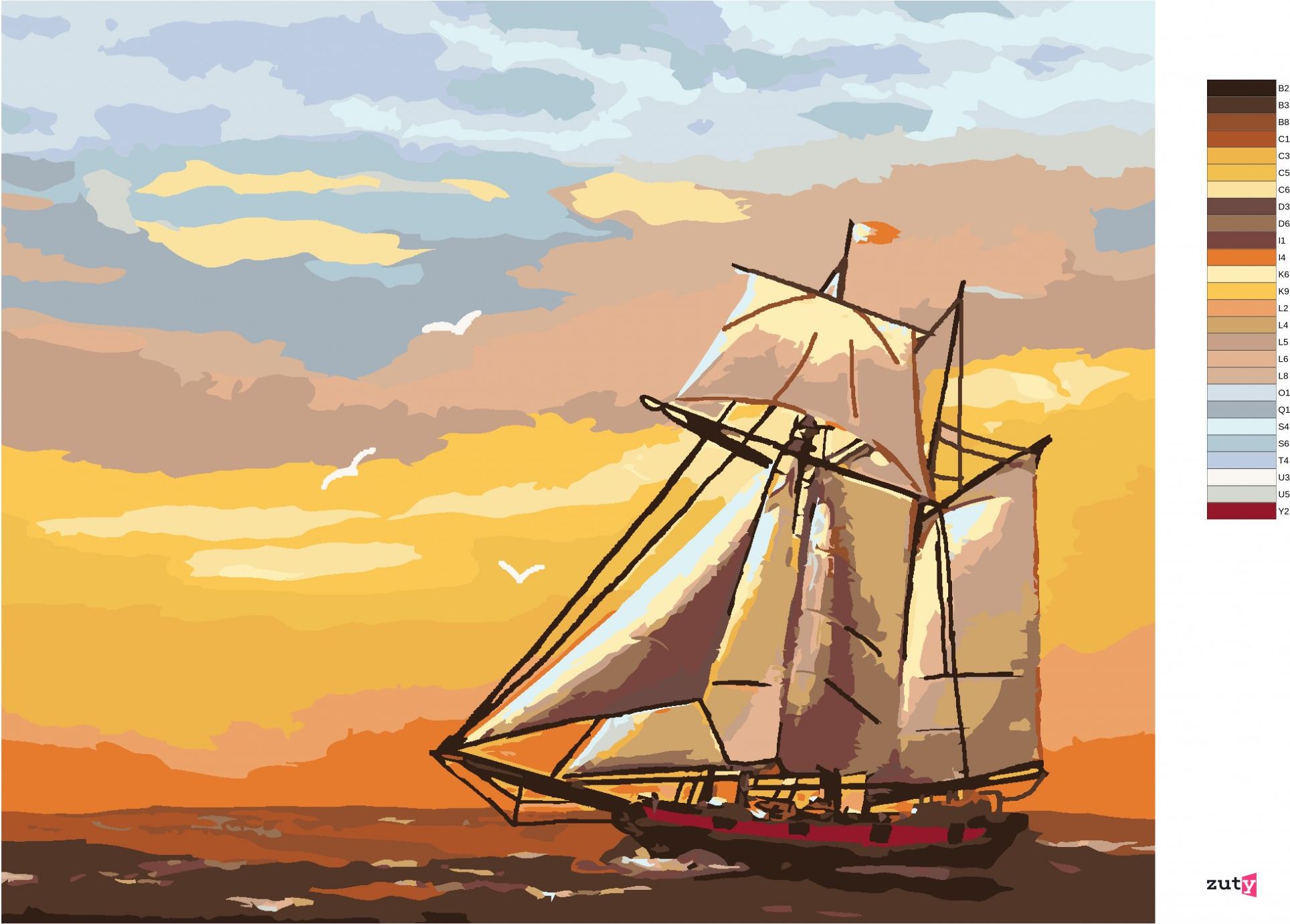 zuty Malování podle čísel - PLACHETNICE V ZÁPADU SLUNCE (D. RUSTY RUST) - Rozměr: 40x50 cm, Rámování: Varianta: vypnuté plátno na rám - obrázek 9