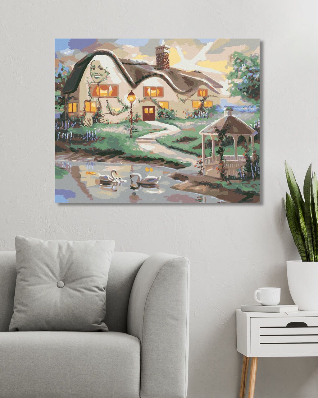 zuty Malování podle čísel - LABUTĚ NA JEZEŘE A DŮM S ALTÁNEM (D. RUSTY RUST) - Rozměr: 40x50 cm, Rámování: Varianta: bez rámu a bez vypnutí plátna - obrázek 7