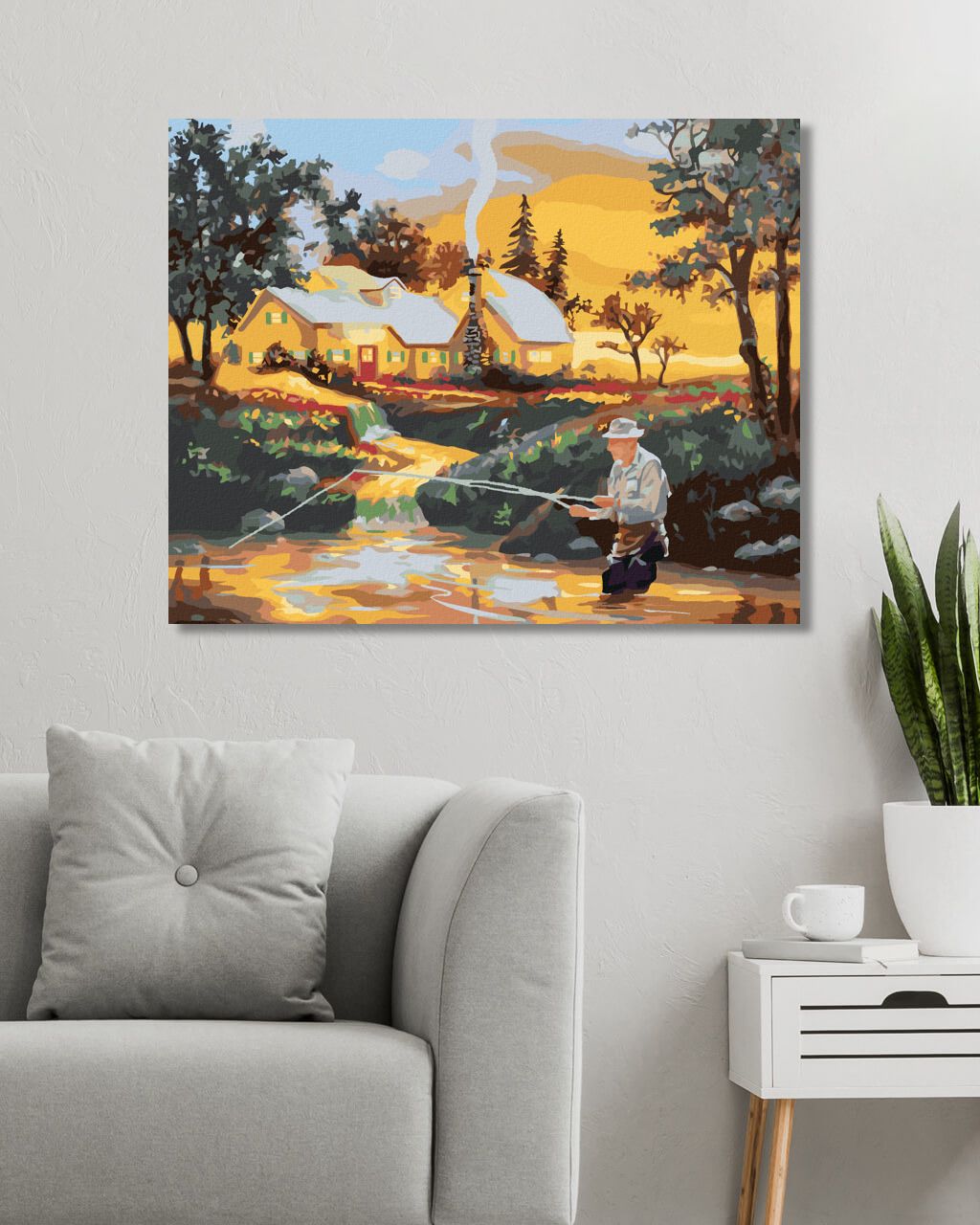zuty Malování podle čísel - RYBAŘÍCÍ MUŽ V ŘECE, DŮM A ZÁPAD SLUNCE (D. RUSTY RUST) - Rozměr: 40x50 cm, Rámování: Varianta: vypnuté plátno na rám - obrázek 5