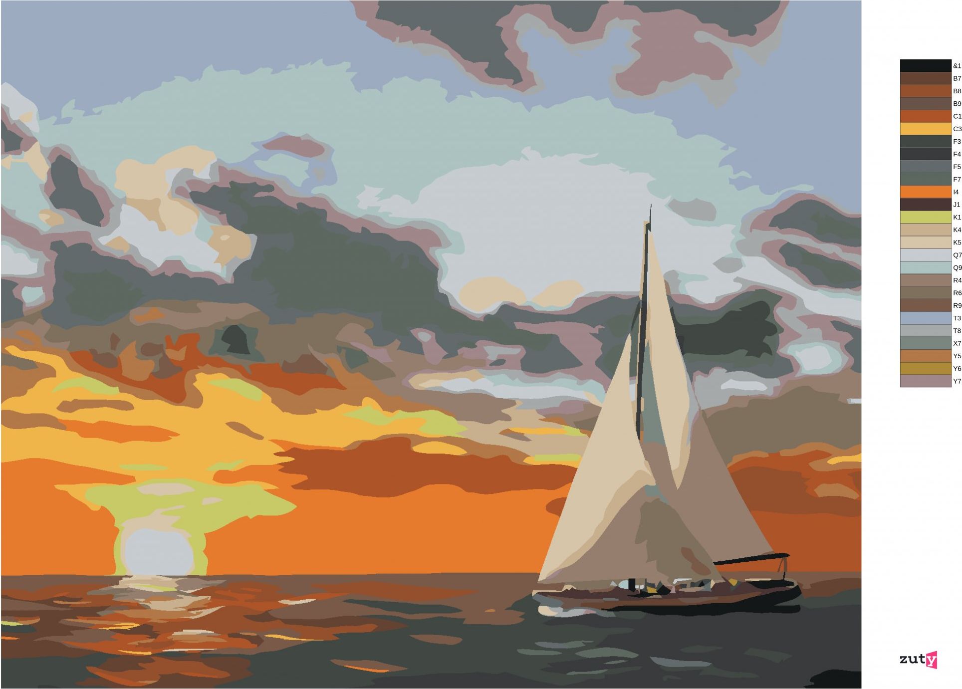 zuty Malování podle čísel - PLACHETNICE A ZÁPAD SLUNCE NA MOŘI (D. RUSTY RUST) - Rozměr: 40x50 cm, Rámování: Varianta: bez rámu a bez vypnutí plátna - obrázek 9