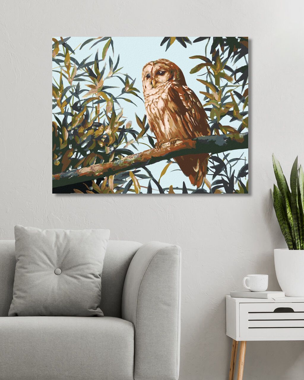zuty Malování podle čísel - SOVA NA VĚTVI A LISTY (D. RUSTY RUST) - Rozměr: 40x50 cm, Rámování: Varianta: bez rámu a bez vypnutí plátna - obrázek 4