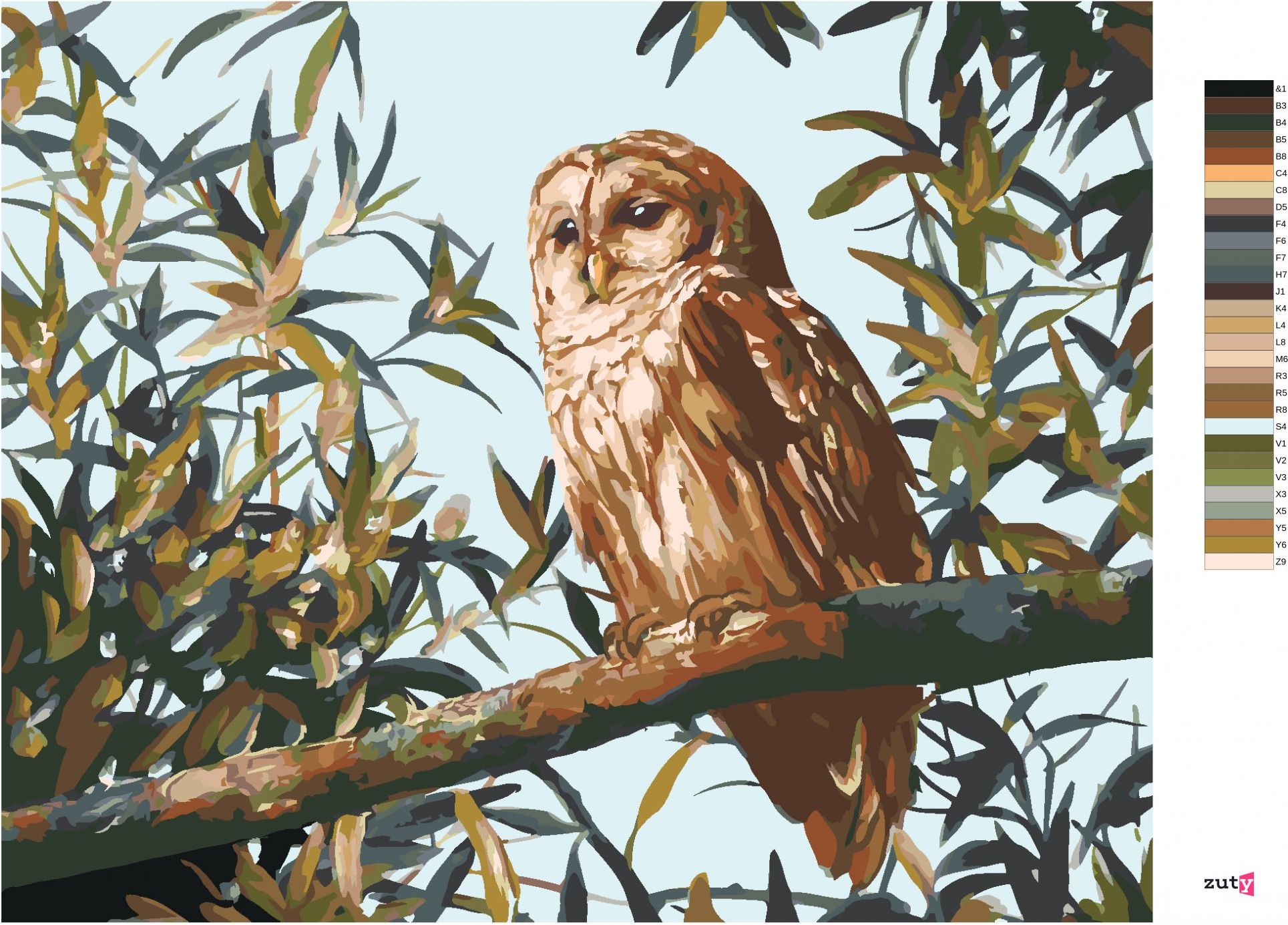 zuty Malování podle čísel - SOVA NA VĚTVI A LISTY (D. RUSTY RUST) - Rozměr: 40x50 cm, Rámování: Varianta: bez rámu a bez vypnutí plátna - obrázek 7