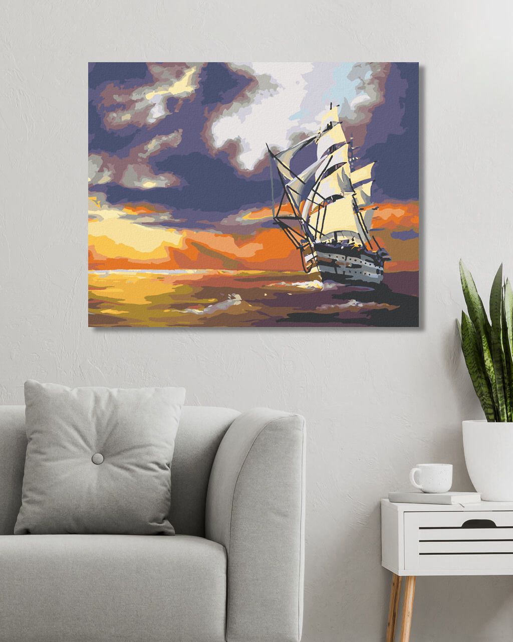 zuty Malování podle čísel - PLACHETNICE PLUJÍCÍ NA MOŘI A ZÁPAD SLUNCE (D. RUSTY RUST) - Rozměr: 40x50 cm, Rámování: Varianta: bez rámu a bez vypnutí plátna - obrázek 4
