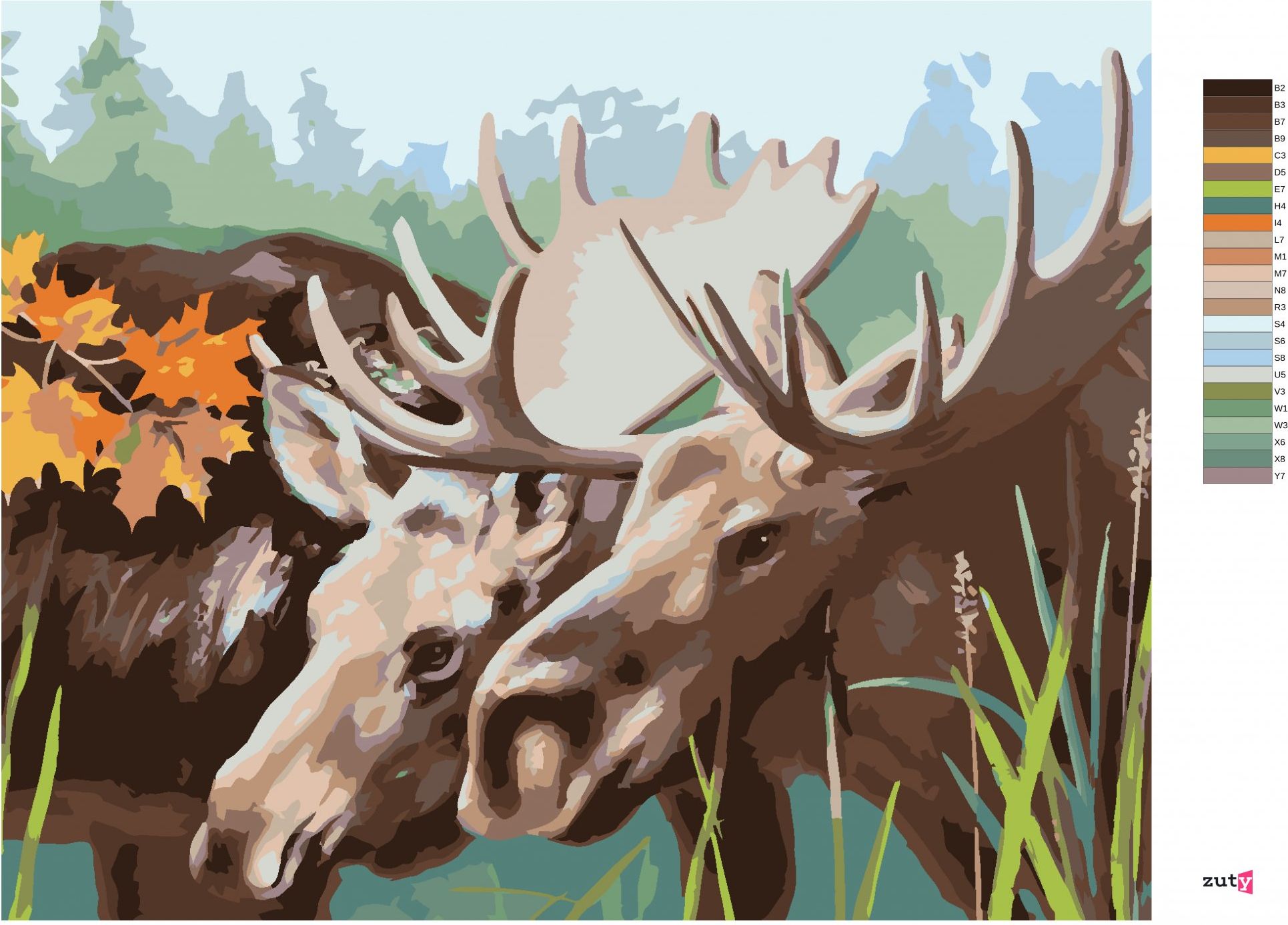 zuty Malování podle čísel - LOSÍ PÁR (D. RUSTY RUST) - Rozměr: 40x50 cm, Rámování: Varianta: vypnuté plátno na rám - obrázek 2