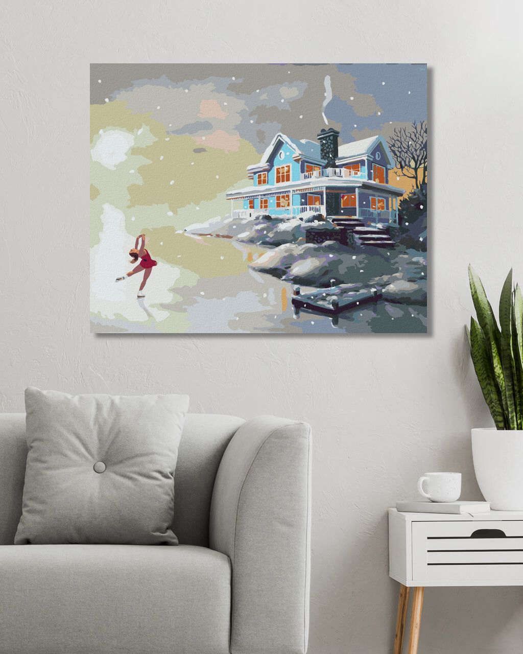 zuty Malování podle čísel - KRASOBRUSLAŘKA NA LEDĚ U MOLA A MODRÝ DŮM (D. RUSTY RUST) - Rozměr: 40x50 cm, Rámování: Varianta: bez rámu a bez vypnutí plátna - obrázek 2