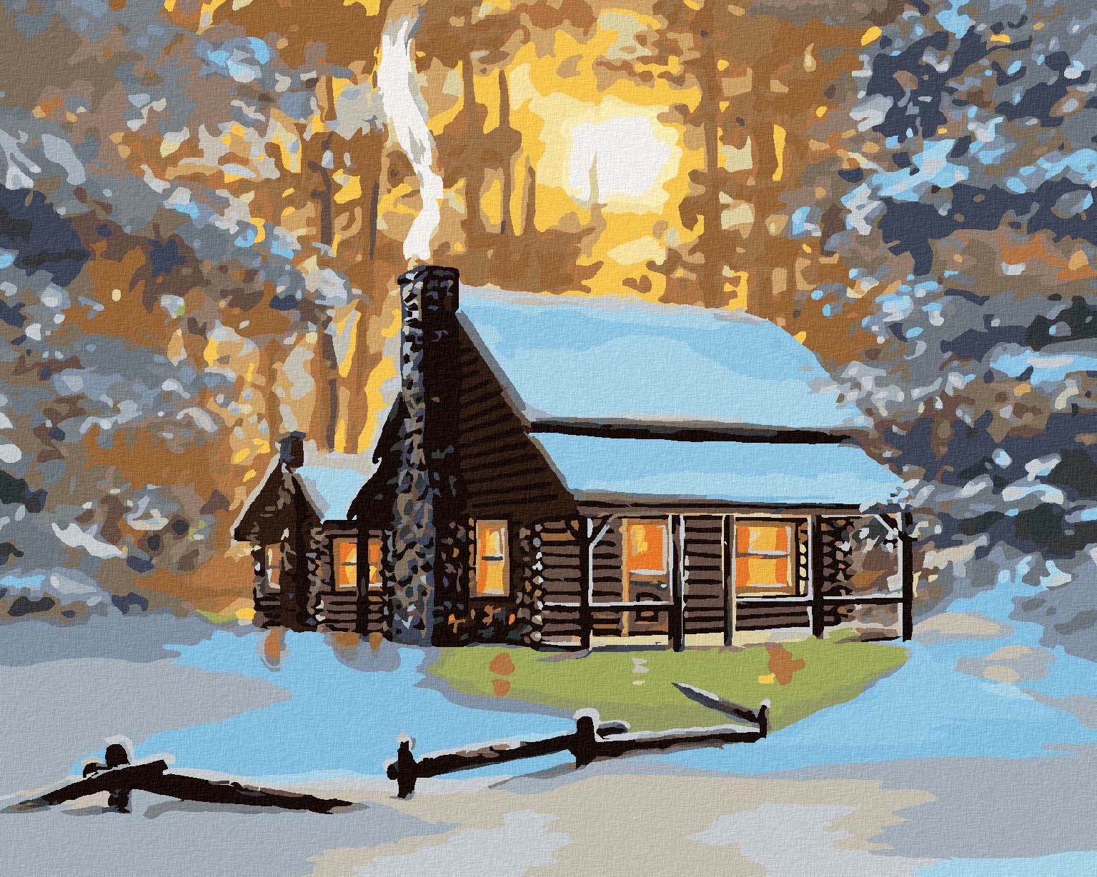 zuty Malování podle čísel - CHATA V ZIMĚ A ZÁPAD SLUNCE (D. RUSTY RUST) - Rozměr: 40x50 cm, Rámování: Varianta: bez rámu a bez vypnutí plátna - obrázek 1