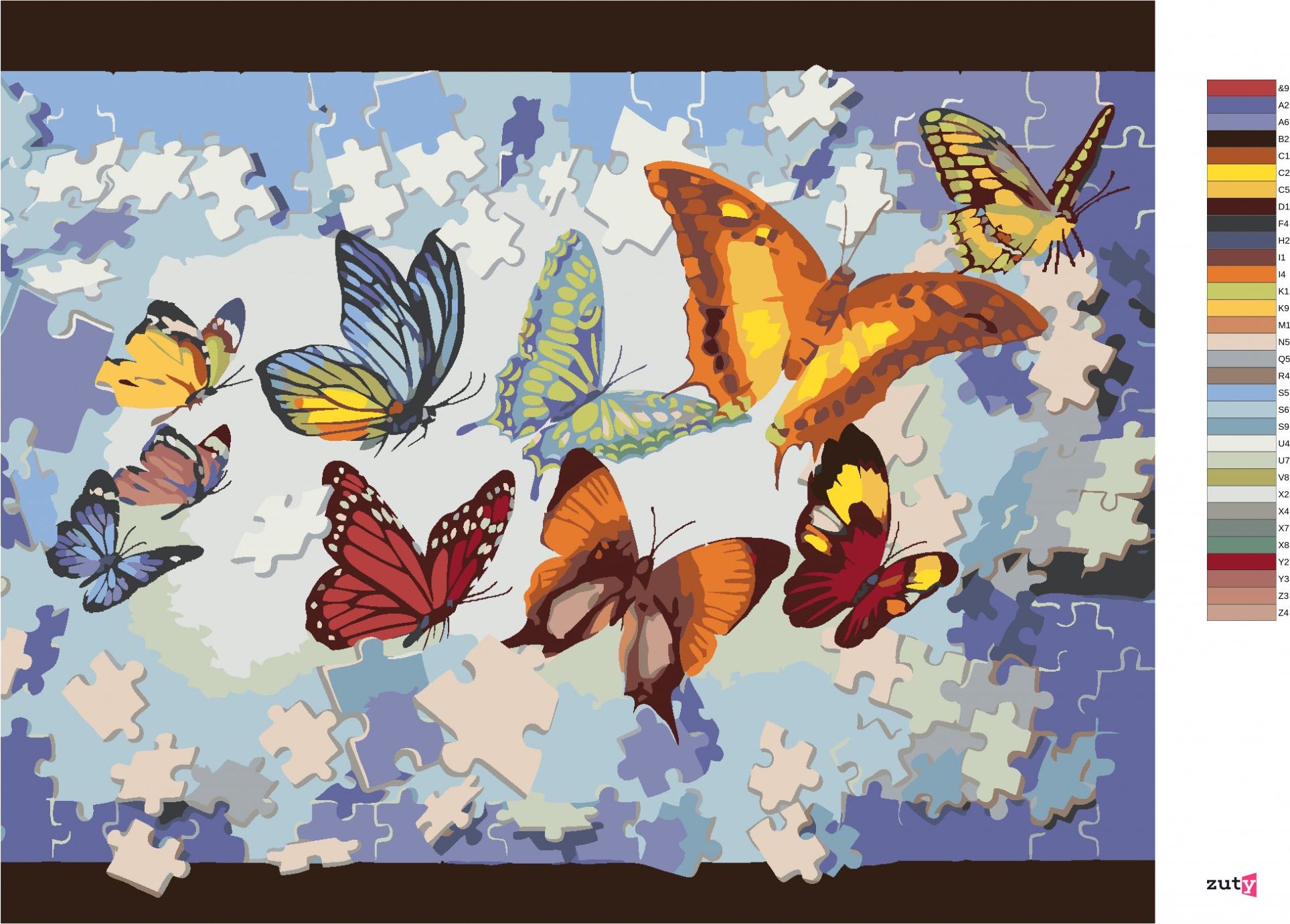 zuty Malování podle čísel - PUZZLE A MOTÝLI (D. RUSTY RUST) - Rozměr: 40x50 cm, Rámování: Varianta: bez rámu a bez vypnutí plátna - obrázek 4
