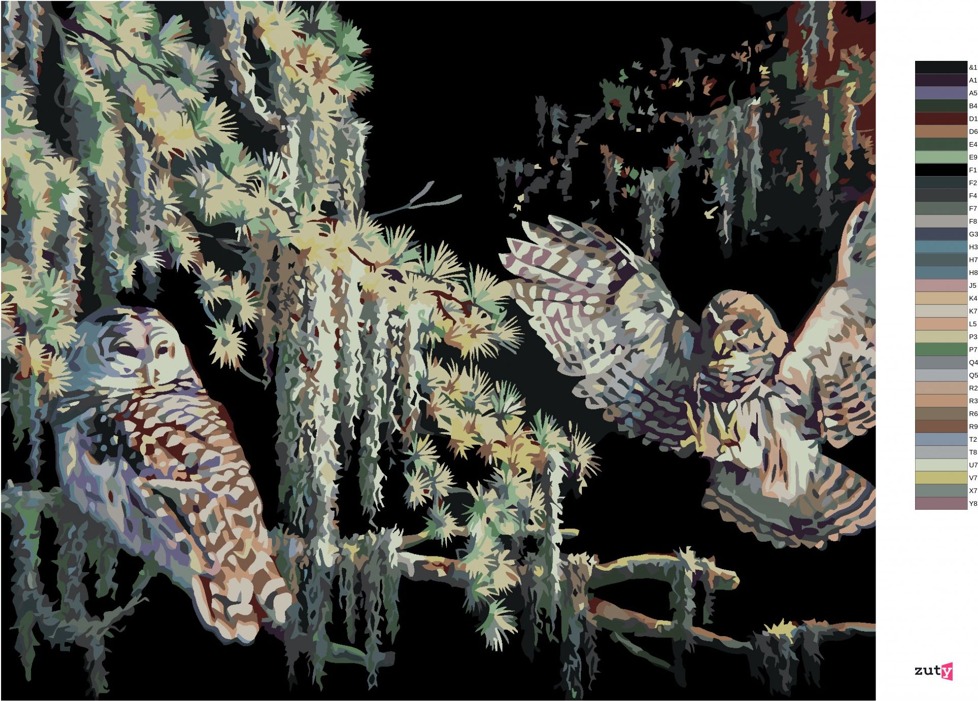 zuty Malování podle čísel - SOVY V NOCI (D. RUSTY RUST) - Rozměr: 40x50 cm, Rámování: Varianta: bez rámu a bez vypnutí plátna - obrázek 7