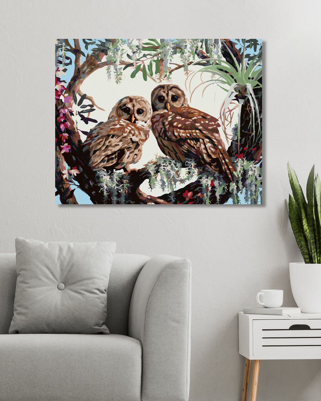 zuty Malování podle čísel - SOVY A SRDCE Z VĚTVÍ (D. RUSTY RUST) - Rozměr: 40x50 cm, Rámování: Varianta: bez rámu a bez vypnutí plátna - obrázek 3