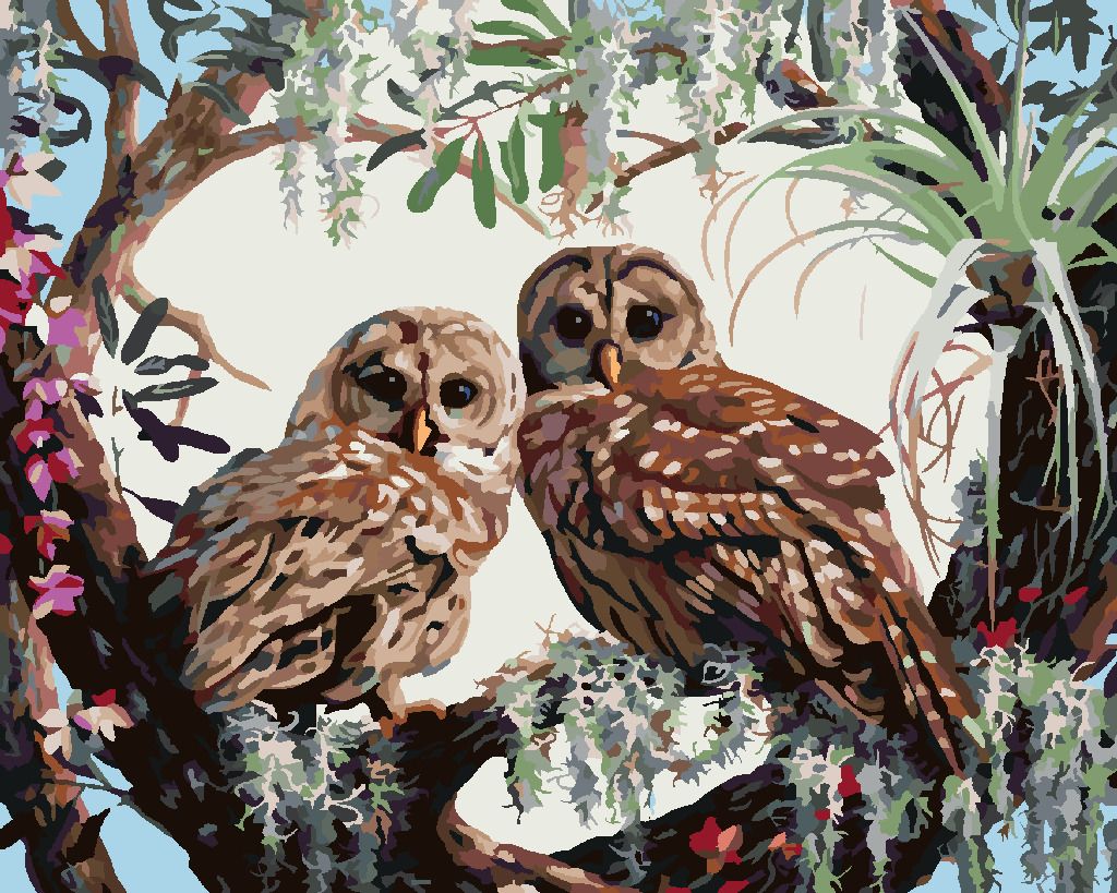 zuty Malování podle čísel - SOVY A SRDCE Z VĚTVÍ (D. RUSTY RUST) - Rozměr: 40x50 cm, Rámování: Varianta: bez rámu a bez vypnutí plátna - obrázek 4