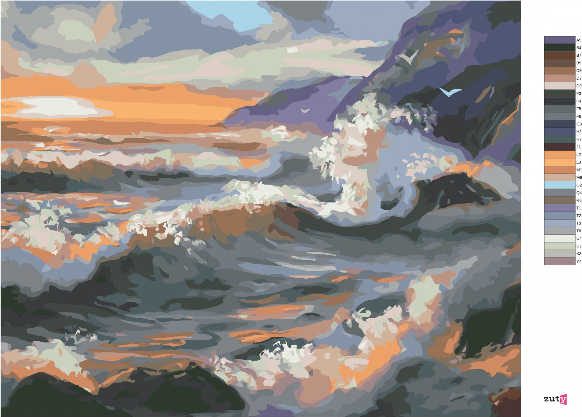 zuty Malování podle čísel - VLNY A ZÁPAD SLUNCE (D. RUSTY RUST) - Rozměr: 40x50 cm, Rámování: Varianta: vypnuté plátno na rám - obrázek 2