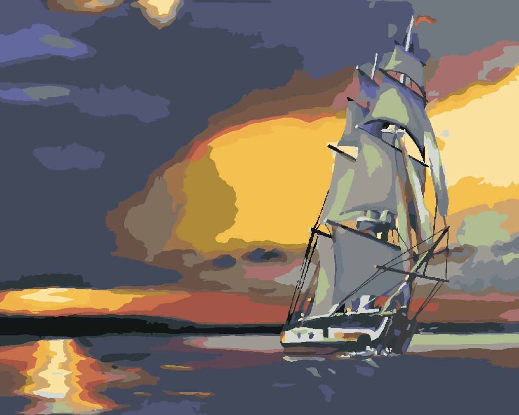 zuty Malování podle čísel - PLACHETNICE A ZÁPAD SLUNCE (D. RUSTY RUST) - Rozměr: 40x50 cm, Rámování: Varianta: bez rámu a bez vypnutí plátna - obrázek 16