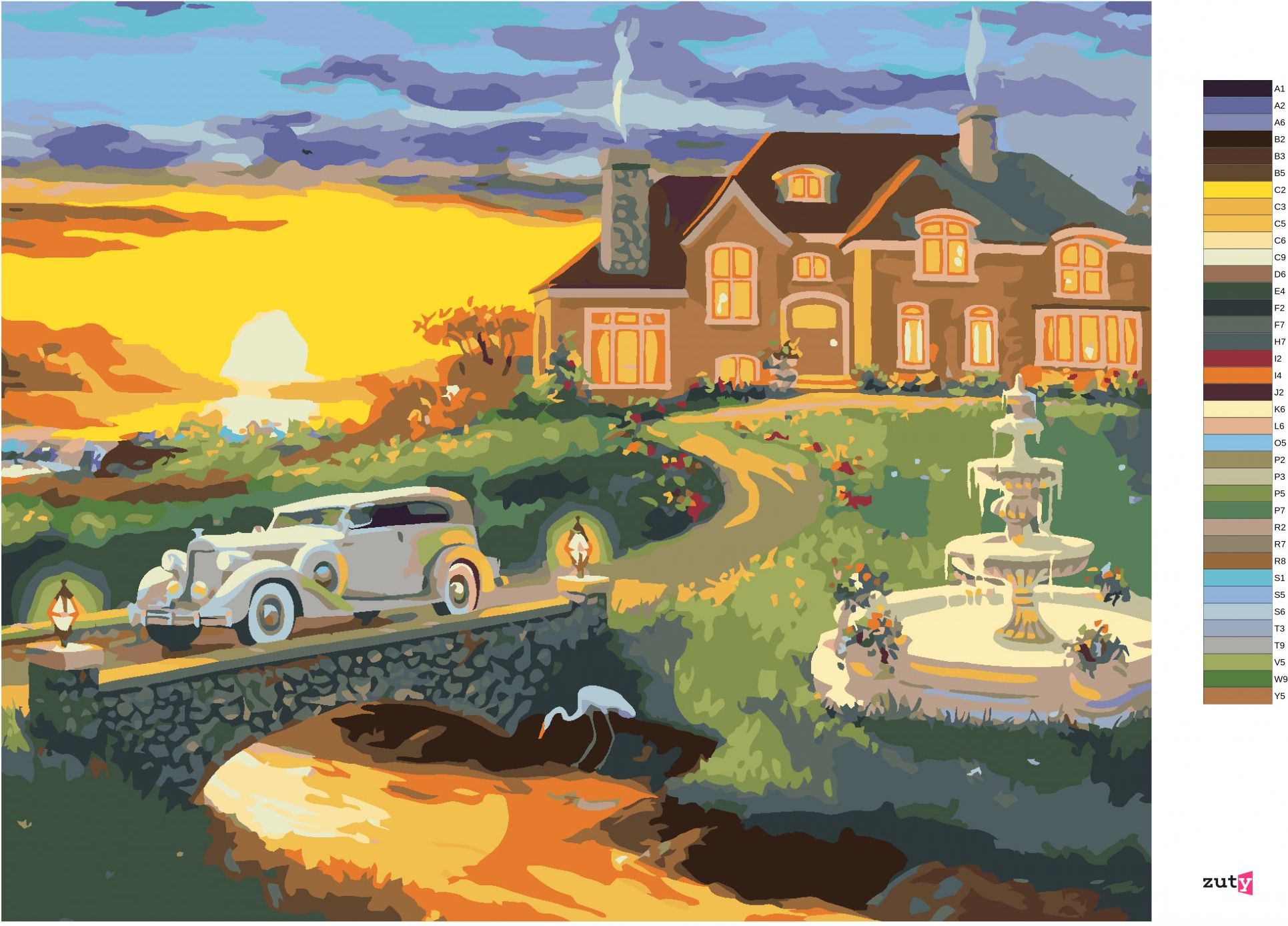 zuty Malování podle čísel - BÍLÉ AUTO ODJÍŽDĚJÍCÍ OD DOMU A ZÁPAD SLUNCE (D. RUSTY RUST) - Rozměr: 40x50 cm, Rámování: Varianta: bez rámu a bez vypnutí plátna - obrázek 7
