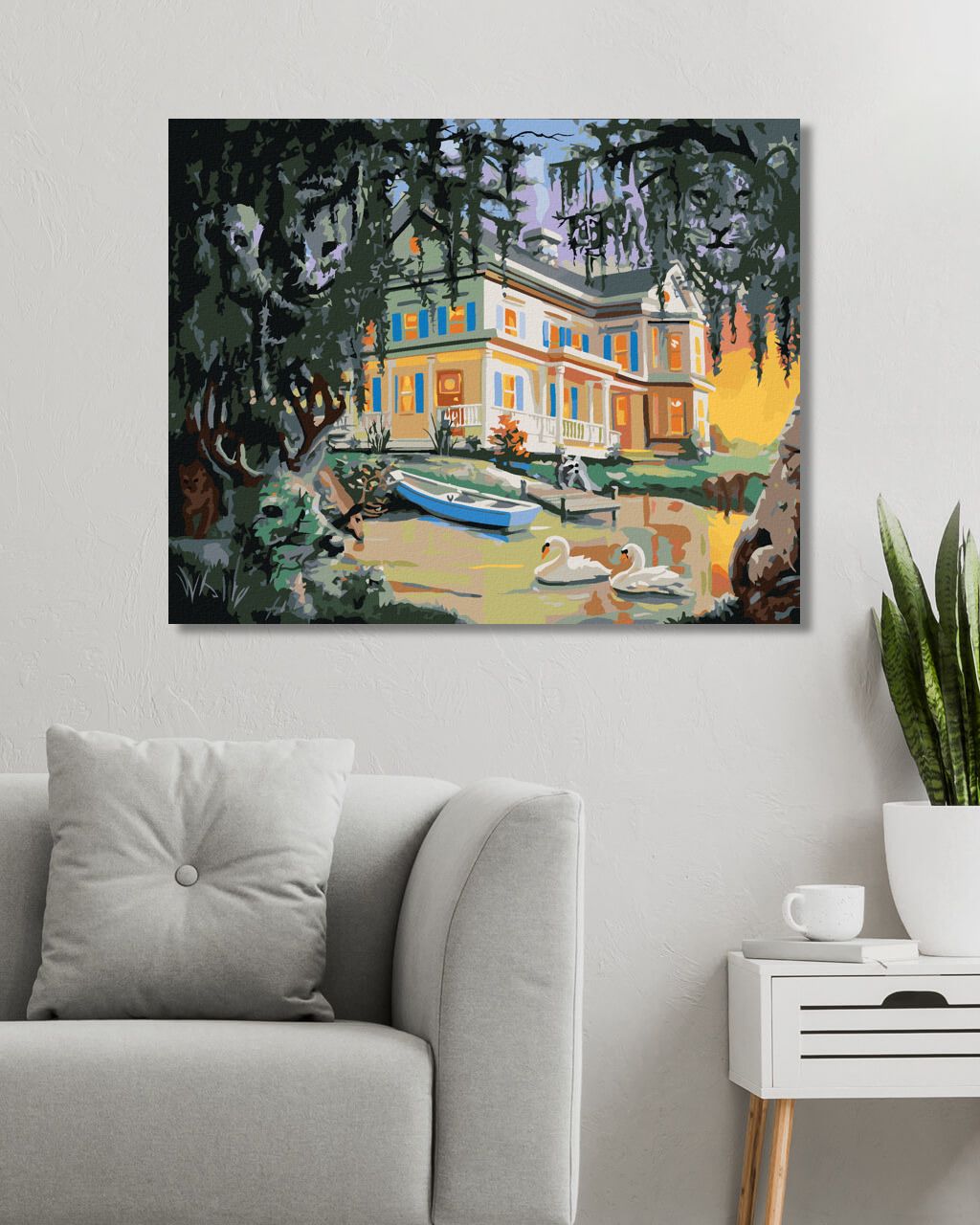zuty Malování podle čísel - ILUZE ZVÍŘATA, DŮM A LABUTĚ NA JEZEŘE (D. RUSTY RUST) - Rozměr: 40x50 cm, Rámování: Varianta: vypnuté plátno na rám - obrázek 8