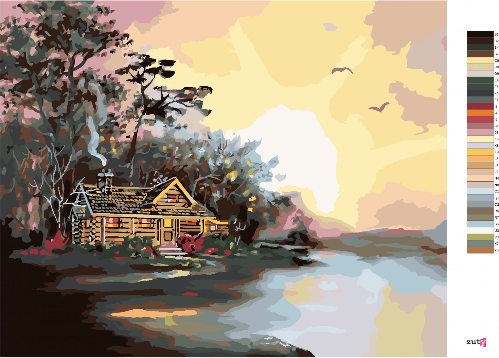zuty Malování podle čísel - CHATA U JEZERA A ČERVÁNKY (D. RUSTY RUST) - Rozměr: 40x50 cm, Rámování: Varianta: bez rámu a bez vypnutí plátna - obrázek 8