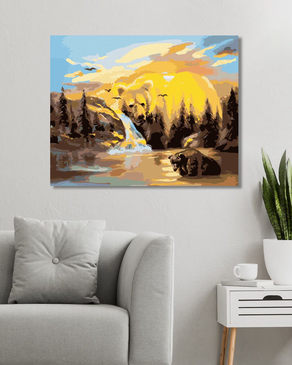 zuty Malování podle čísel - MEDVĚD, VODOPÁD A ZÁPAD SLUNCE (D. RUSTY RUST) - Rozměr: 40x50 cm, Rámování: Varianta: vypnuté plátno na rám - obrázek 8