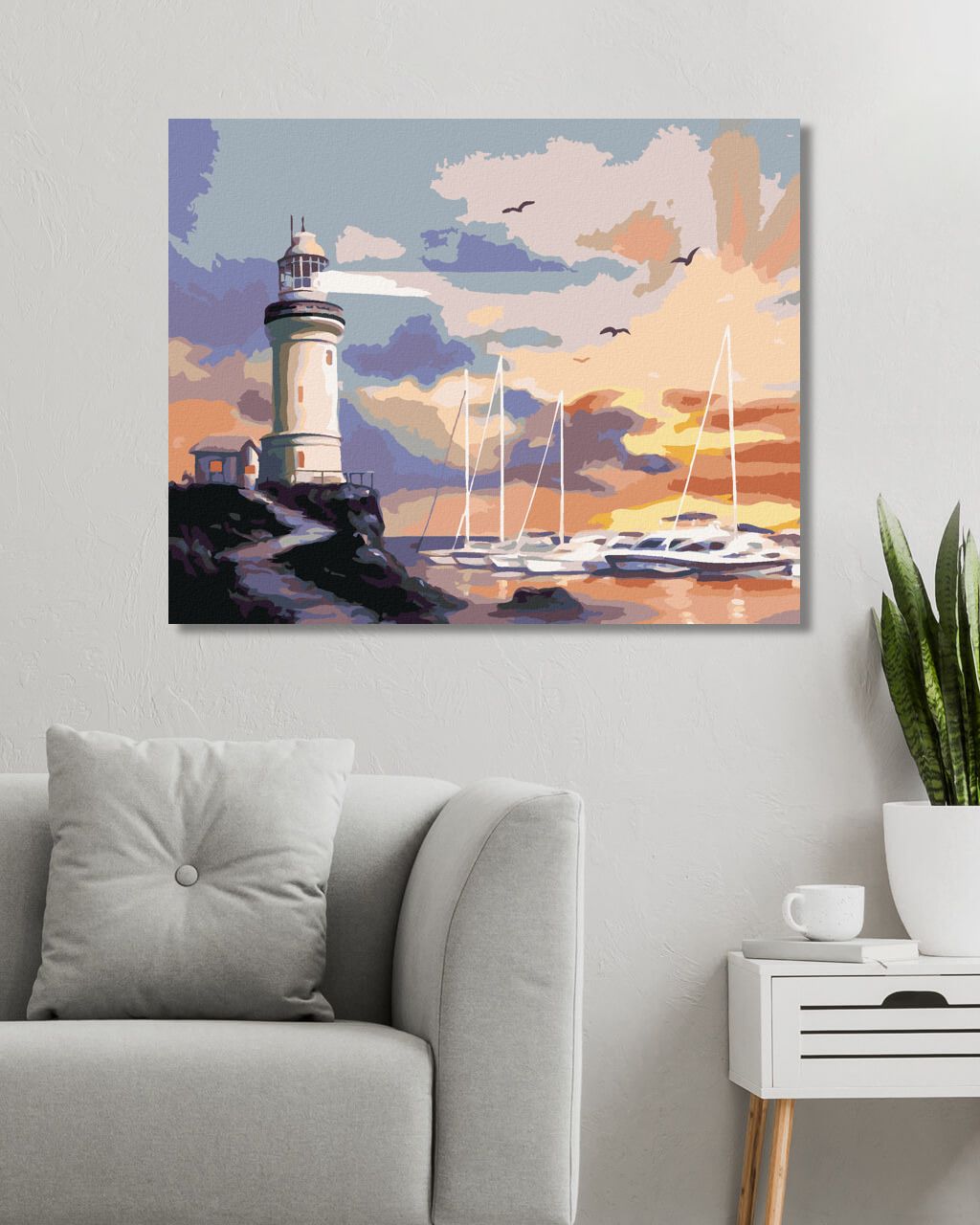zuty Malování podle čísel - PLACHETNICE, MAJÁK A ZÁPAD SLUNCE (D. RUSTY RUST) - Rozměr: 40x50 cm, Rámování: Varianta: vypnuté plátno na rám - obrázek 3