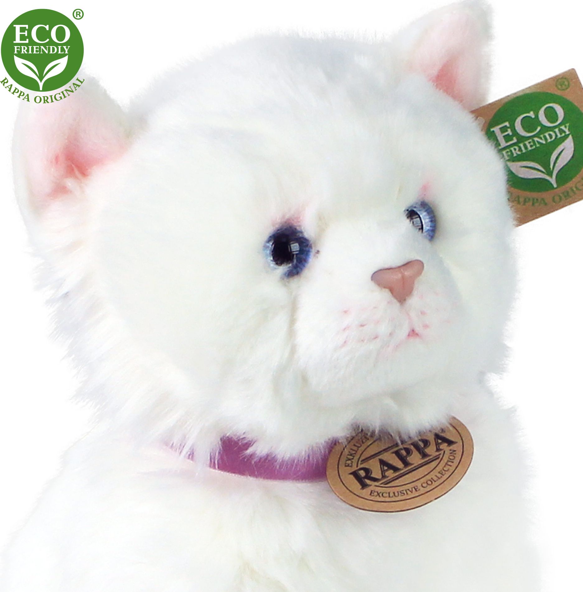 RAPPA Plyšová kočka bílá sedící 25 cm ECO-FRIENDLY - obrázek 2