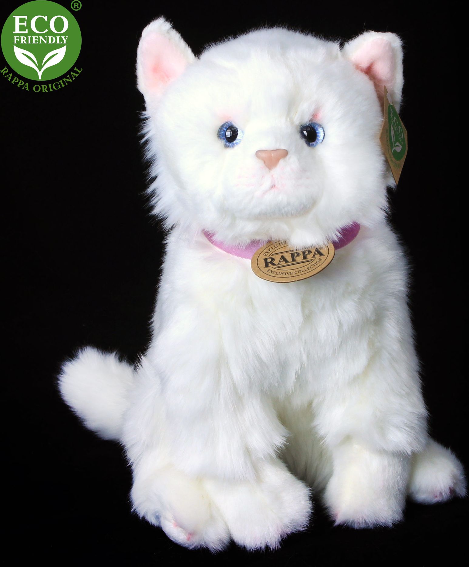 RAPPA Plyšová kočka bílá sedící 25 cm ECO-FRIENDLY - obrázek 4
